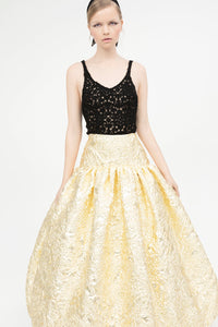 Wool guipure top with jacquard skirt - HerTrove