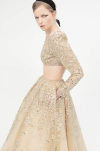 Fully beaded crop top with A-line skirt - HerTrove