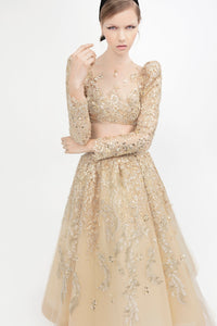 Fully beaded crop top with A-line skirt - HerTrove