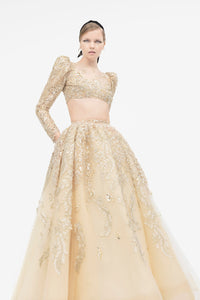 Fully beaded crop top with A-line skirt - HerTrove