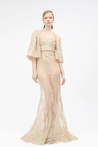 Embroidered tulle mermaid dress with flared sleeves top - HerTrove