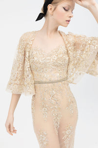 Embroidered tulle mermaid dress with flared sleeves top - HerTrove