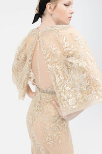 Embroidered tulle mermaid dress with flared sleeves top - HerTrove