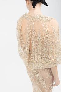 Embroidered tulle mermaid dress with flared sleeves top - HerTrove