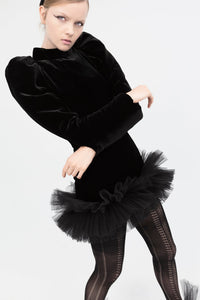 Velvet short dress with pleated tulle and Baroque era sleeves - HerTrove