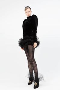Velvet short dress with pleated tulle and Baroque era sleeves - HerTrove