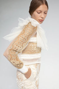 French lace renaissance top with brocade pants - HerTrove