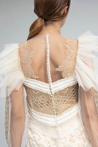French lace renaissance top with brocade pants - HerTrove