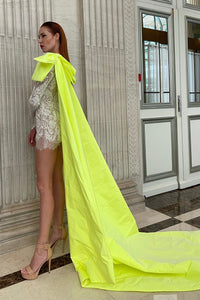 French lace mini dress featuring taffeta cape - HerTrove