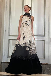 Her Trove - Floral guipure sleeveless gown
