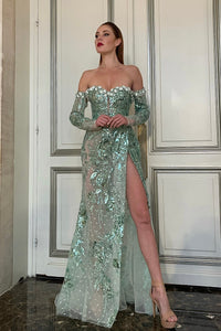 Her Trove - Fully embroidered high slit dress