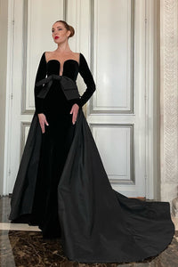 Her Trove - Bow detailed velvet dress with overskirt