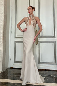 Her Trove - Embroidered bodice high neck dress