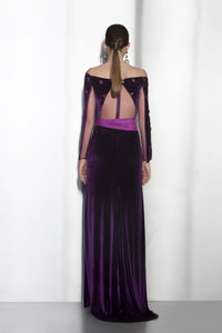 Her Trove - Off shoulder belted velvet dress