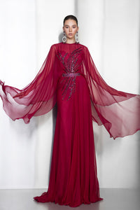 Her Trove - Cape sleeves silk chiffon dress