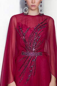 Her Trove - Cape sleeves silk chiffon dress