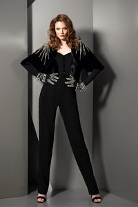 Her Trove - Crepe jumpsuit featuring beaded bolero