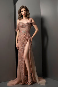 Her Trove - Fully beaded high slit dress