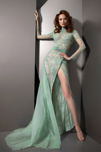 Her Trove - Fully beaded high slit gown