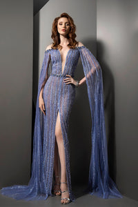 Her Trove - Cape sleeves fully beaded dress