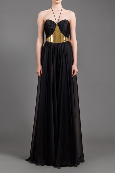 gold belted dress metal chiffon D9344